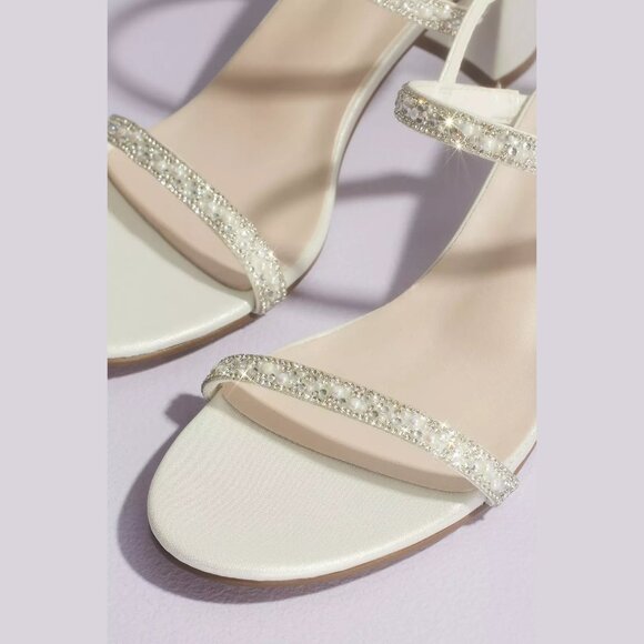 DB Studio Sharon Two-Strap Pearl and Crystal Block Heel Sandals - Picture 3 of 14